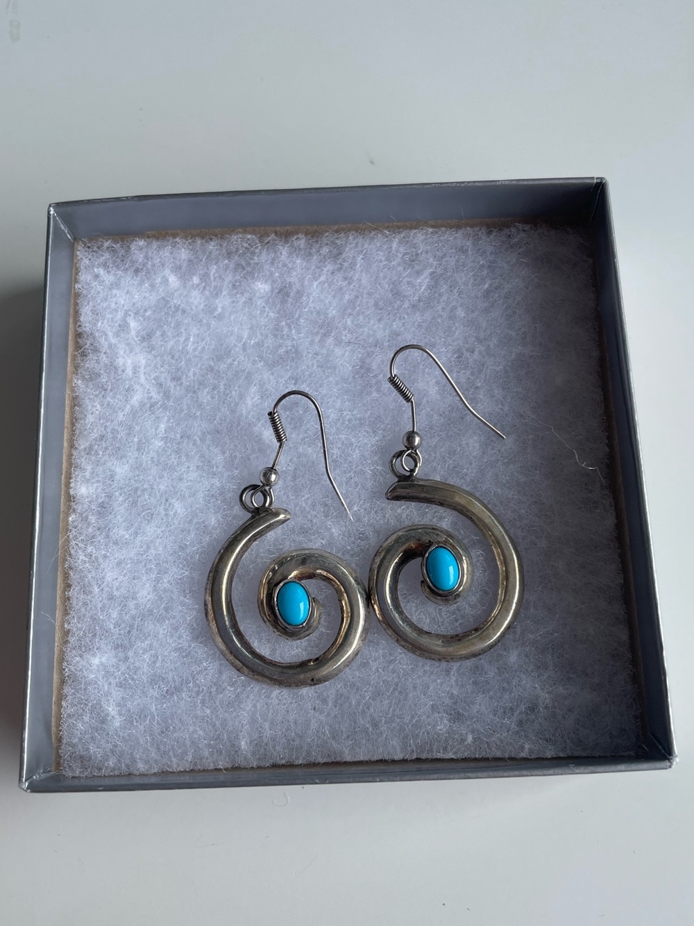 Vintage 925 Spiral Turquoise Stone Dangle Earrings Southwestern Boho